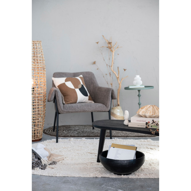 Modern Oval Cotton Tufted Rug with Woven Line Design, Beige Area Rugs