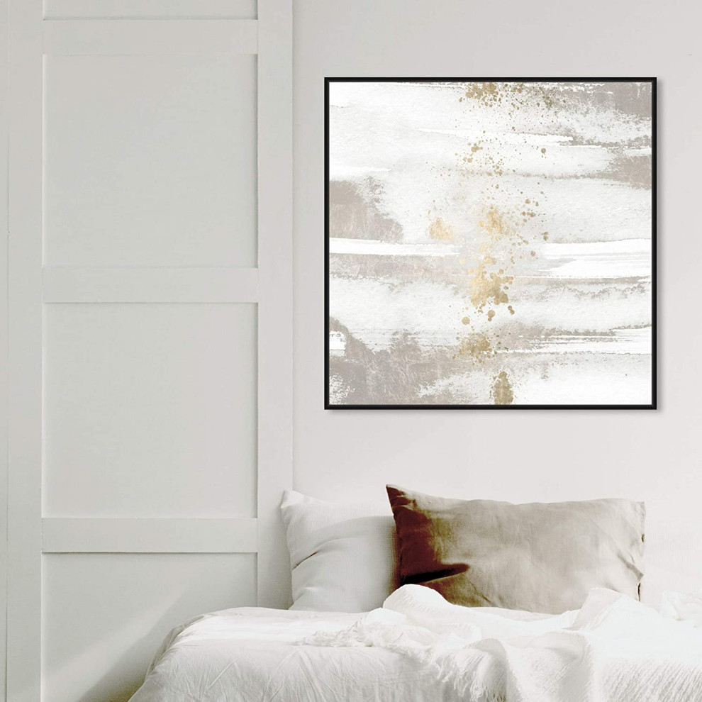 Modern Wall Art, Black Wood Frame and White Abstract Painting With