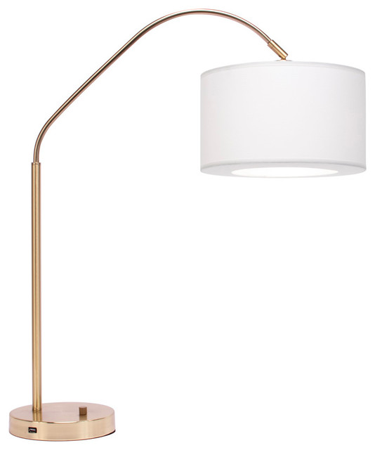 Belle Arc Table Lamp In Brass Finish Base Kimono