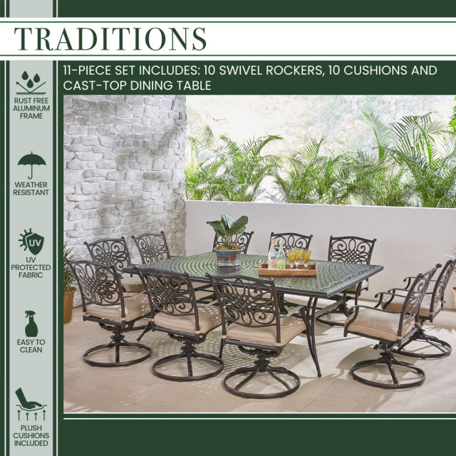 Traditions 11 Piece Dining Set With, Extra Large Outdoor Dining Chairs