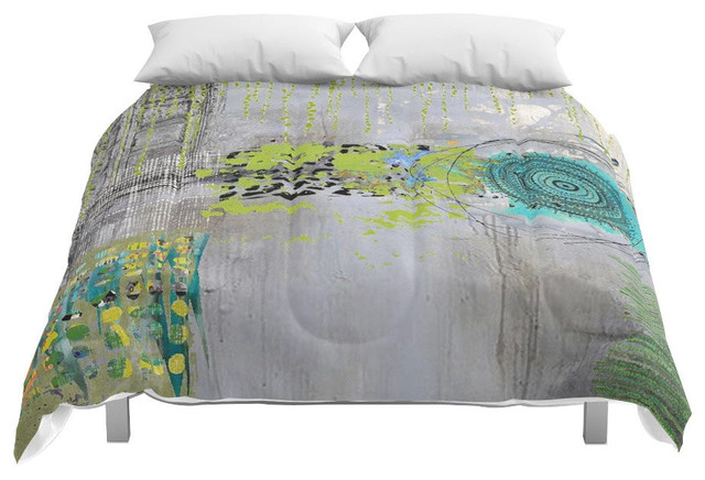 Society6 Teal Lime Round Abstract Art Collage Comforter