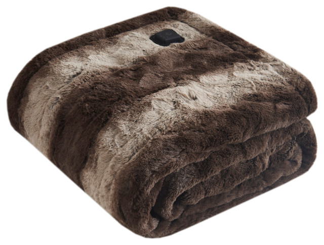 Home Soft Things Beckie Striped Faux Fur Throw 50 x 60 Pure Cashmere