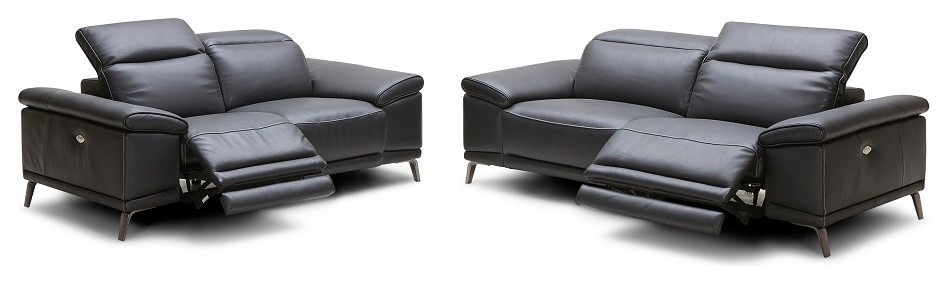 Giovanni Premium Italian Leather Sofa, Black Leather Sofa Recliner Set