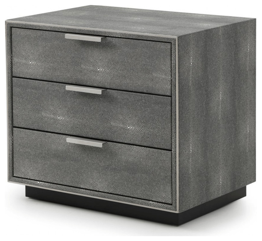 22" Gray Shagreen Three Drawer Nightstand Transitional Nightstands