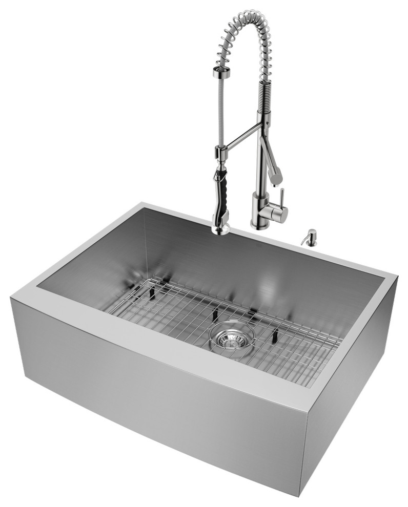 VIGO All-In-One Camden Stainless Steel Farmhouse Kitchen Sink Set, 30"
