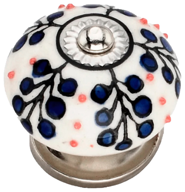 Ceramic Knob 14/7'' Decorative Knob Cream & Blue Drawer Knob