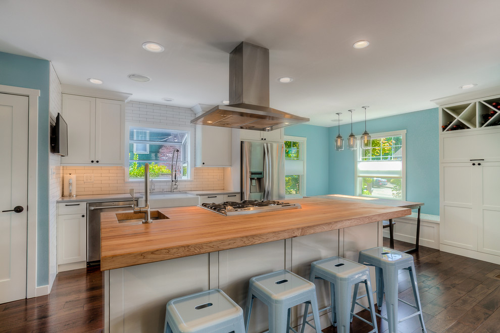 Example of a transitional kitchen design in Seattle