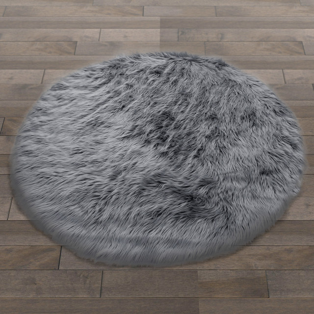 Alair Round Faux Fur Area Rug Gray 4