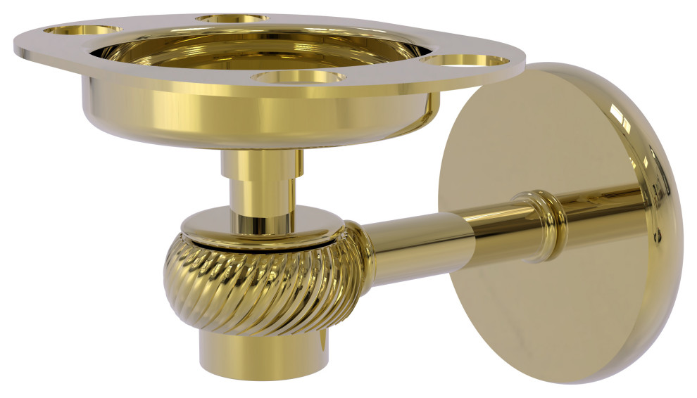 Satellite Orbit One Toothbrush Holder With Twist Accents, Unlacquered Brass