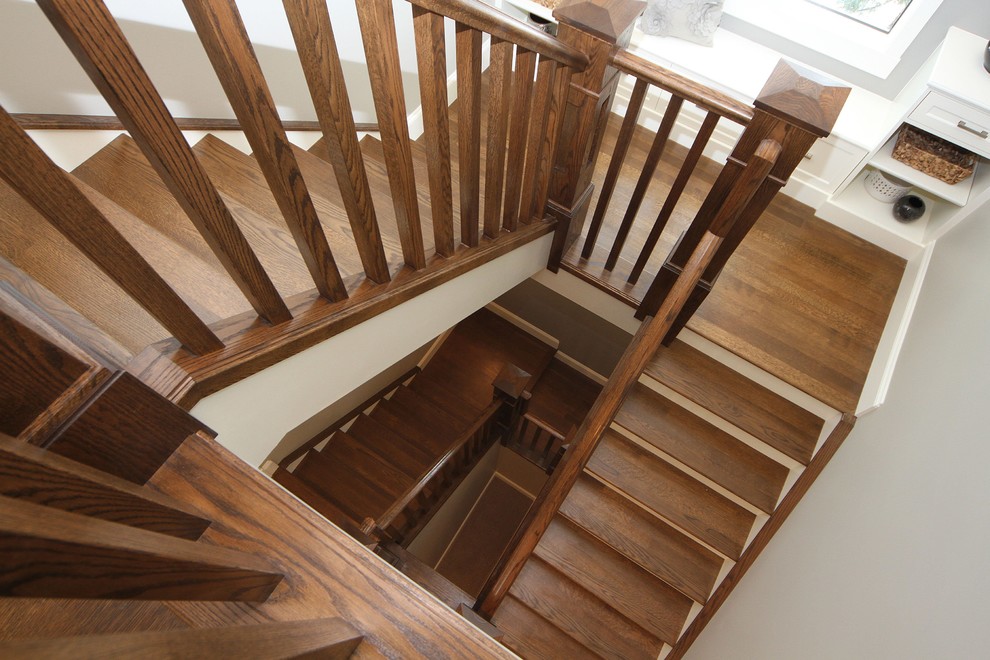Inspiration for a transitional staircase remodel in Calgary