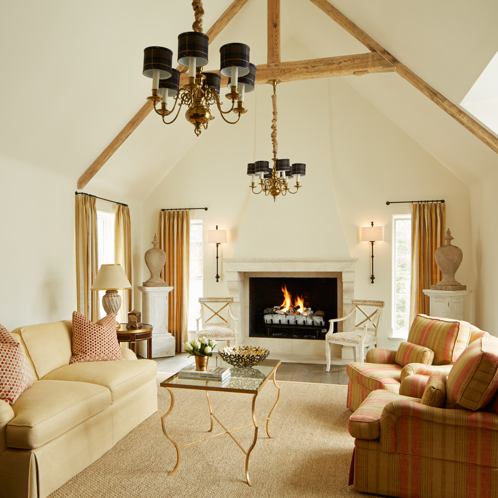 Design ideas for a mid-sized country formal living room in Chicago with a standard fireplace.