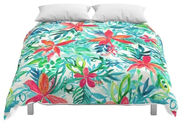 Society6 Paradise Floral A Watercolor Pattern Comforter