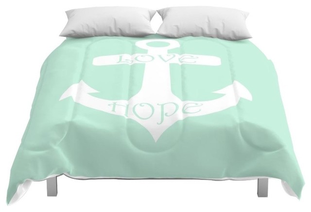 Society6 Love Hope Anchor Mint Green Comforter Beach Style