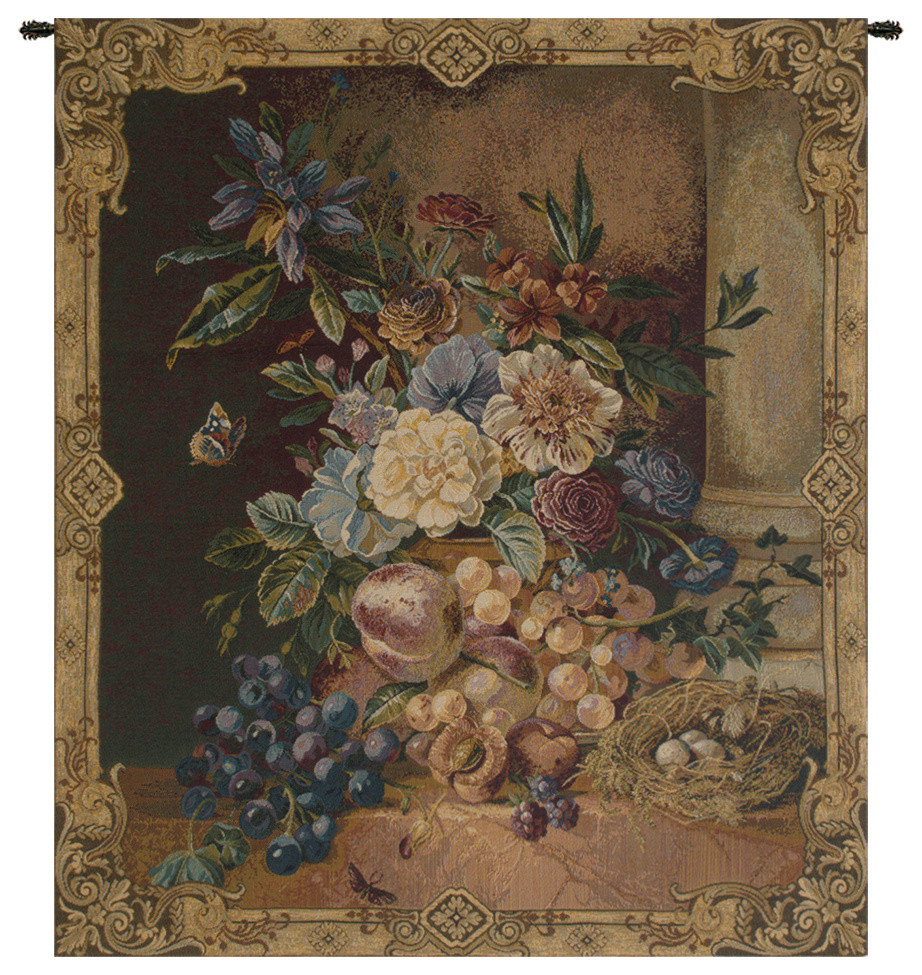 Fruit And Flowers, Wall Tapestry, 28"x24" - Traditional - Tapestries - by European Wall Art
