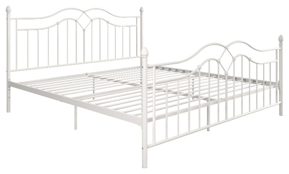 DHP Tatiana White Metal Bed King, King Size Traditional Platform