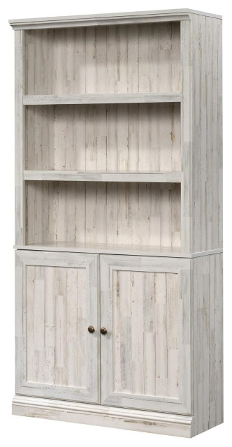 White Plank Storage Bookcase with Doors, 3 Adjustable Shelves, and ...