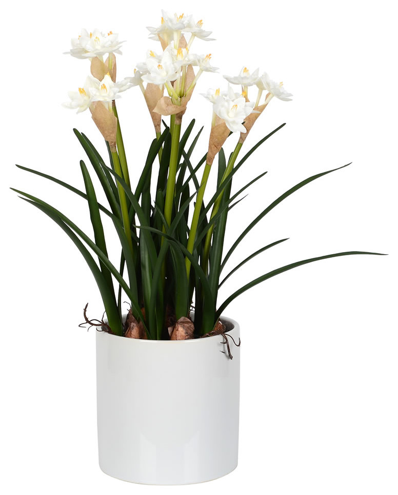 Vickerman 165" Artificial White Daffodil in Ceramic Pot