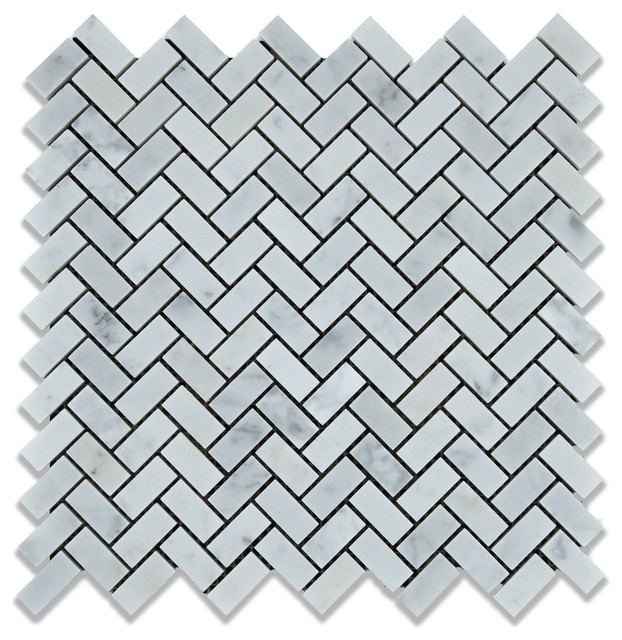Carrara White Marble Polished Mini Herringbone Mosaic Tile