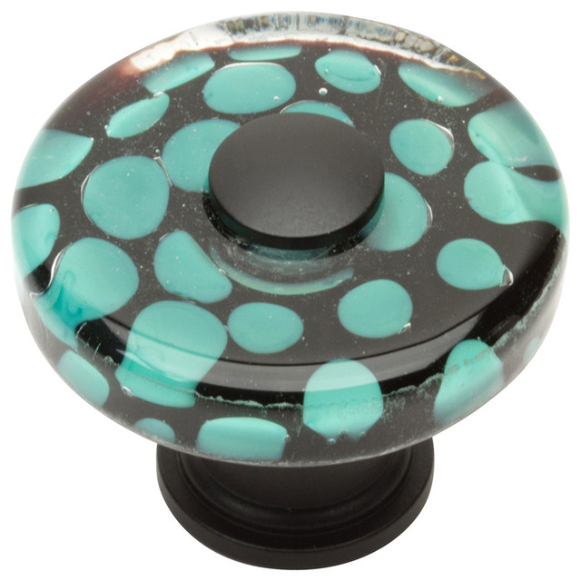 Atlas Homewares Emerald Polka Dot Round Glass Knob Black