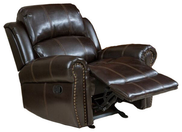 GDF Studio Harbor Dark Brown Leather Glider Recliner Club Chair