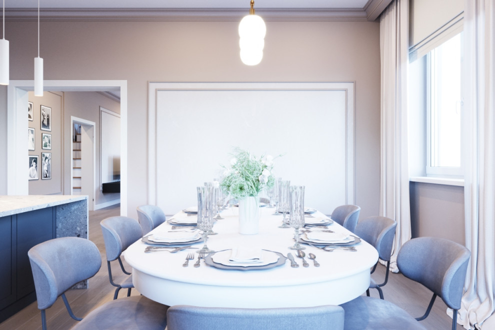 Коттедж с камином, современная классикаСтоловая,