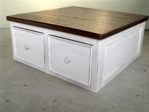 Square Reclaimed Wood Coffee Table With Drawers