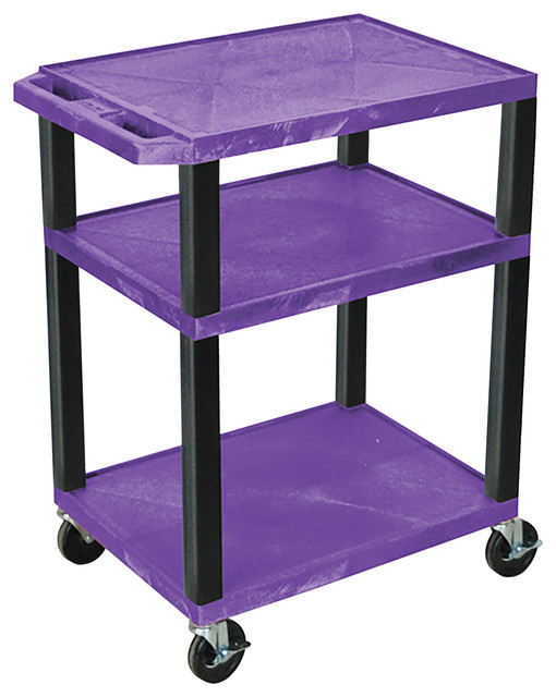 Luxor Tuffy Purple 3-Shelf AV Cart With Black Legs and Electric