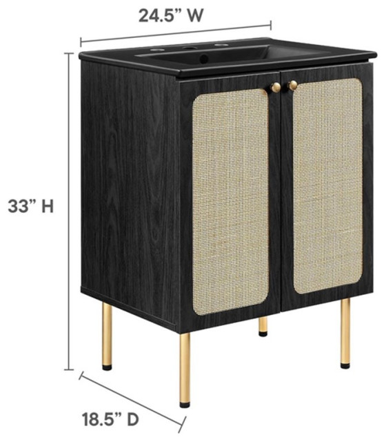 Modway Chaucer 24" Wood & Rattan Bathroom Vanity with Adjustable Shelf ...