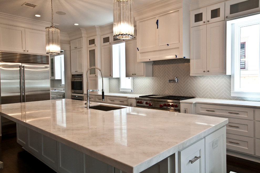 Example of a transitional kitchen design in Houston