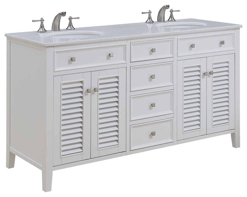 Elegant Cape Cod 60" Double Bathroom Vanity Set, White Beach Style