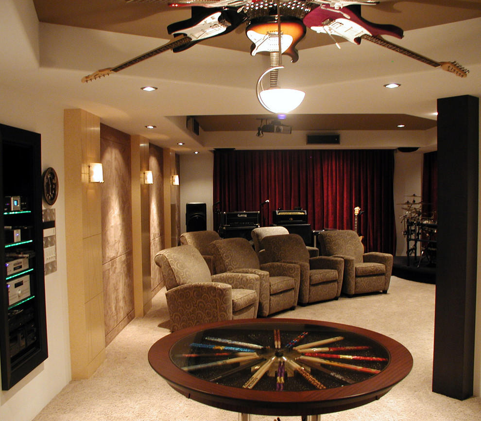 This is an example of a contemporary home theatre in Other.