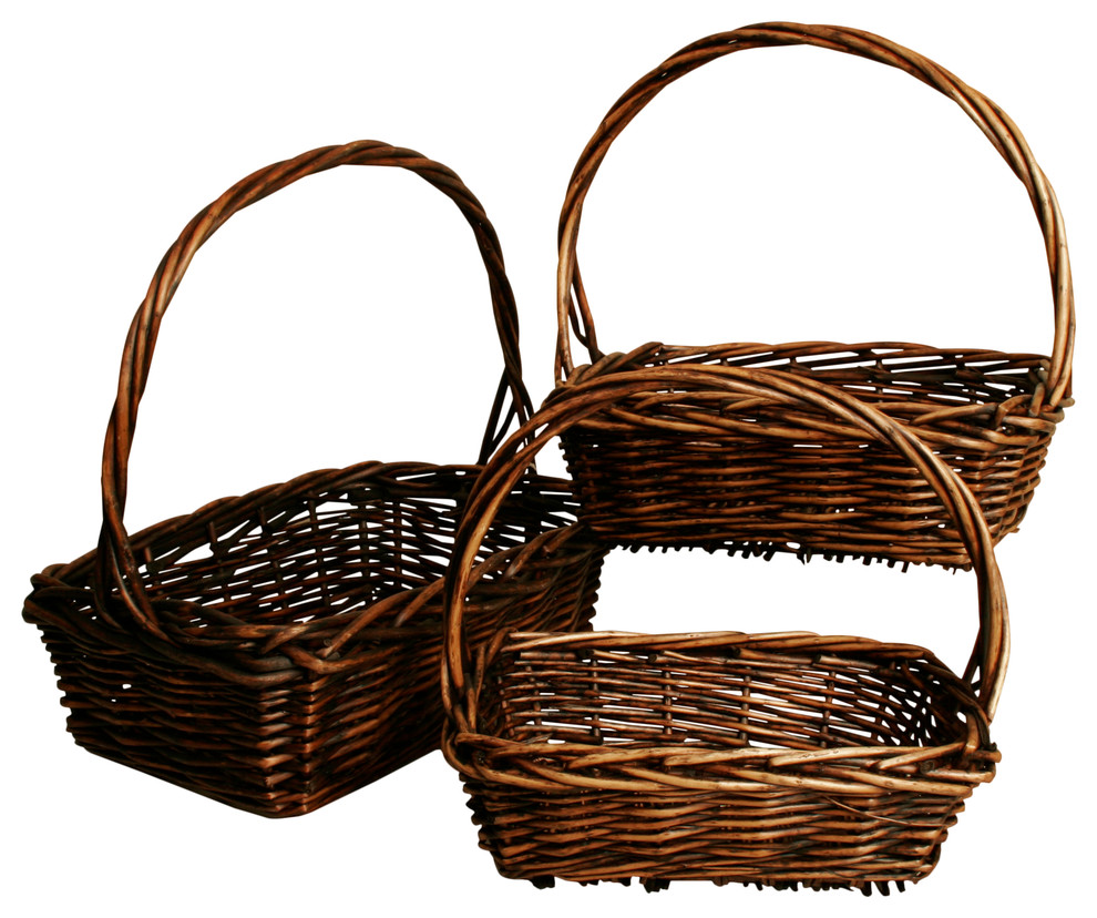 Wald Imports Brown Willow Decorative Nesting Storage Baskets, Set of 3