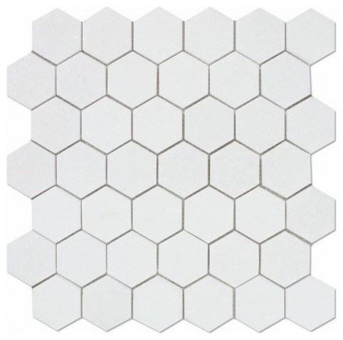 12"x12" Thassos White Greek Marble Polished Hexagon Mosaic Tile