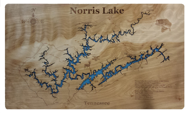 Norris Lake Tennessee Map Norris Lake, Tennessee-Wood Lake Map - Contemporary - Prints And Posters -  By Phd's | Houzz