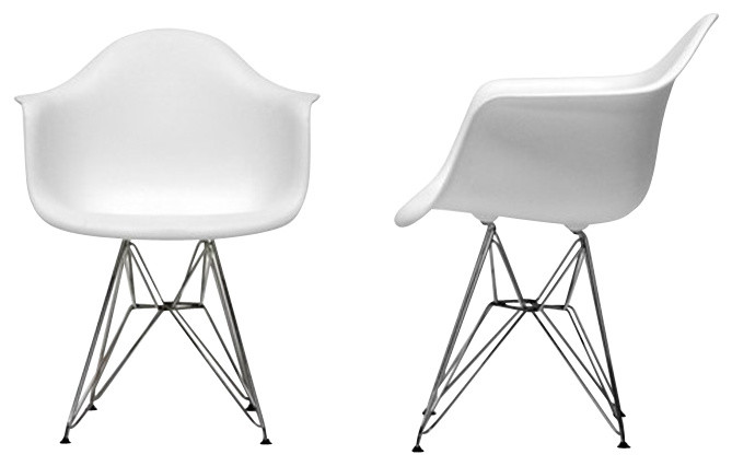 Wire Base Armchairs, White Eiffel Armchairs, Set of 2