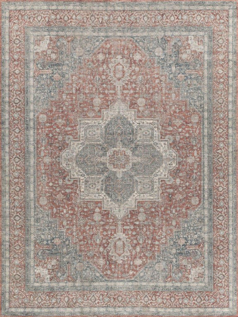 Heritage Power Loomed Polyester and Acrylic Rust/Beige Area Rug, 2'6"x12'