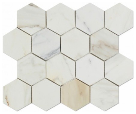 11.63"x11" Calacatta Gold Italian Calcutta Marble Honed Hexagon Mosaic Tile