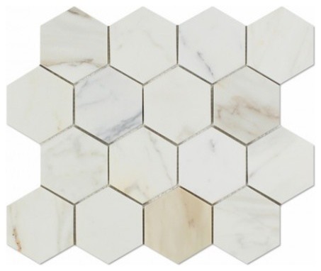 3 Calacatta Gold Marble Hexagon Mosiac Tile Honed 12x12 3 Calacatta Gold Marble Hexagon Mosiac Tile Honed 12x12