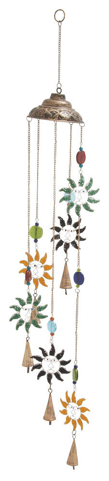 Updated Traditional Metal and Glass Sun Wind Chime, Multi-Color