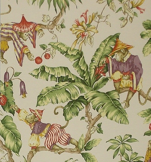 Monkey Fabric Tropical Jungle Tropical Upholstery Fabric by Brick