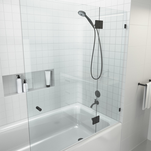 Frameless Glass Bath Tub Shower Door Hung Matte Black 58 X48 5