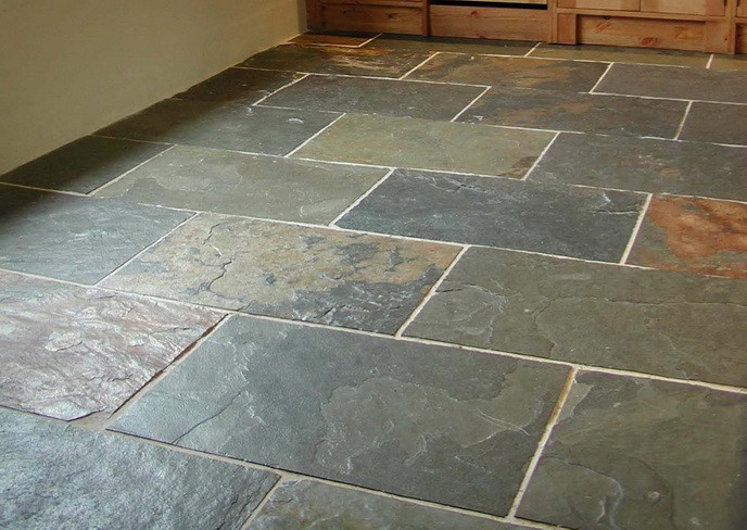 Grey green slate floor