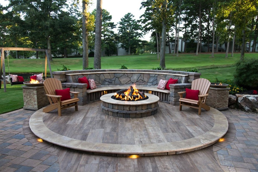 Design ideas for a transitional patio in Nashville with a fire feature and no cover.