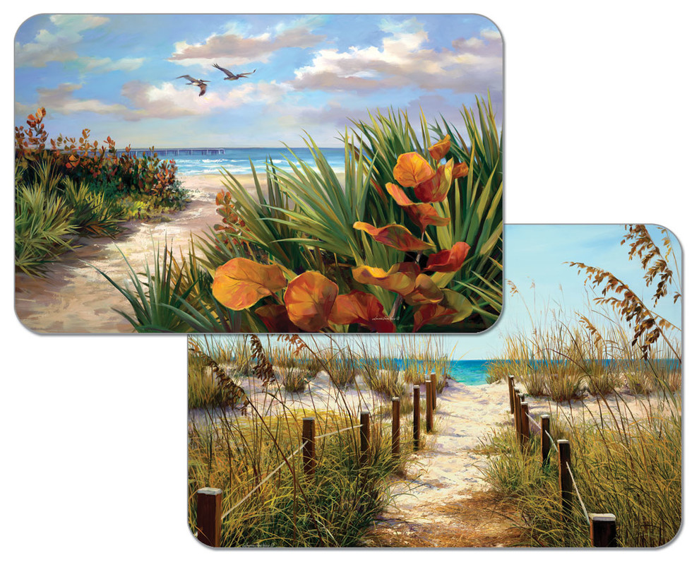 Vinyl Plastic Placemats Coastal Path To The Beach Set of 4 Beach
