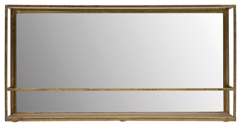 Wall Shelf With Mirror, Brass Finish Contemporary Bathroom Mirrors by Creative Coop Houzz