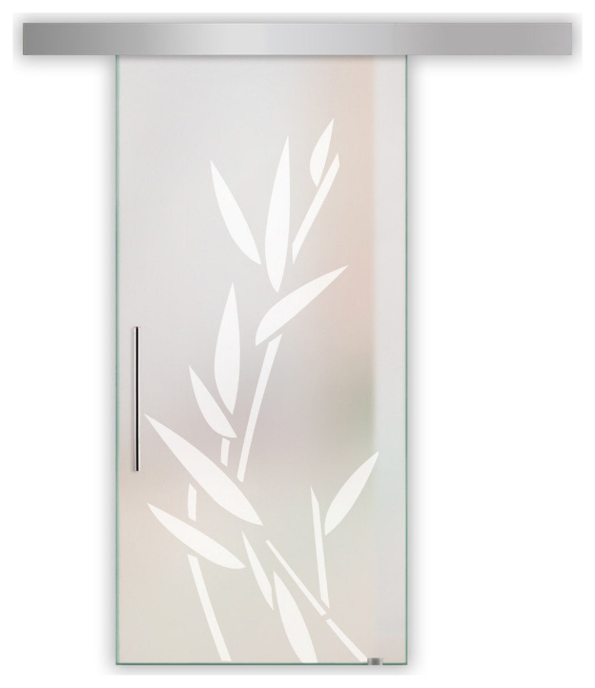 Glass Sliding Barn Door with various  Full-Private Frosted Designs, 36"x84", Recessed Grip