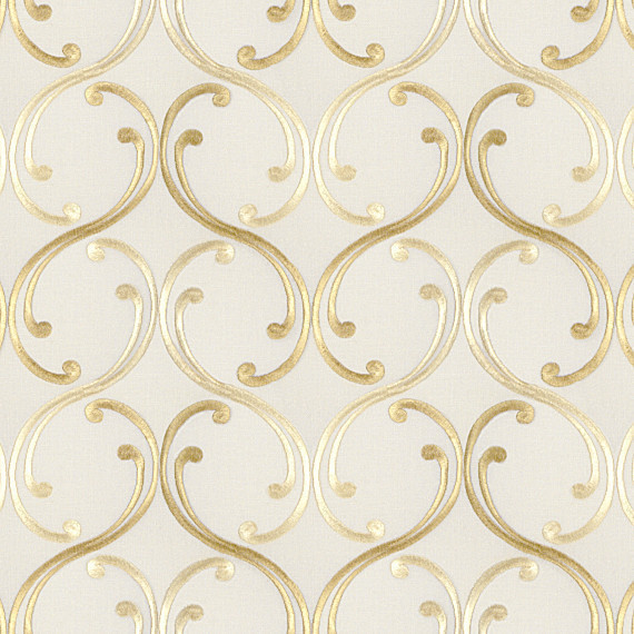 Pale Yellow Embroidered Scroll Chain Fabric