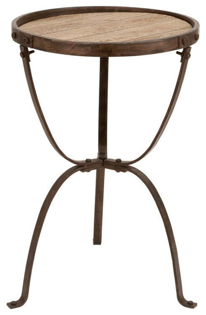 Round Wood And Metal Accent Table Industrial Side Tables And End Tables By Gwg Outlet