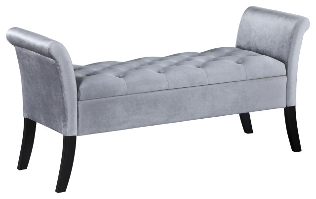 Farrah Upholstered Rolled Arms Storage Bench Silver and Black ...