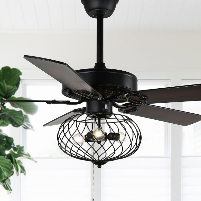 Modern Black Industrial Ceiling Fan, Bella Depot Black Industrial Ceiling Fan With Remote Control